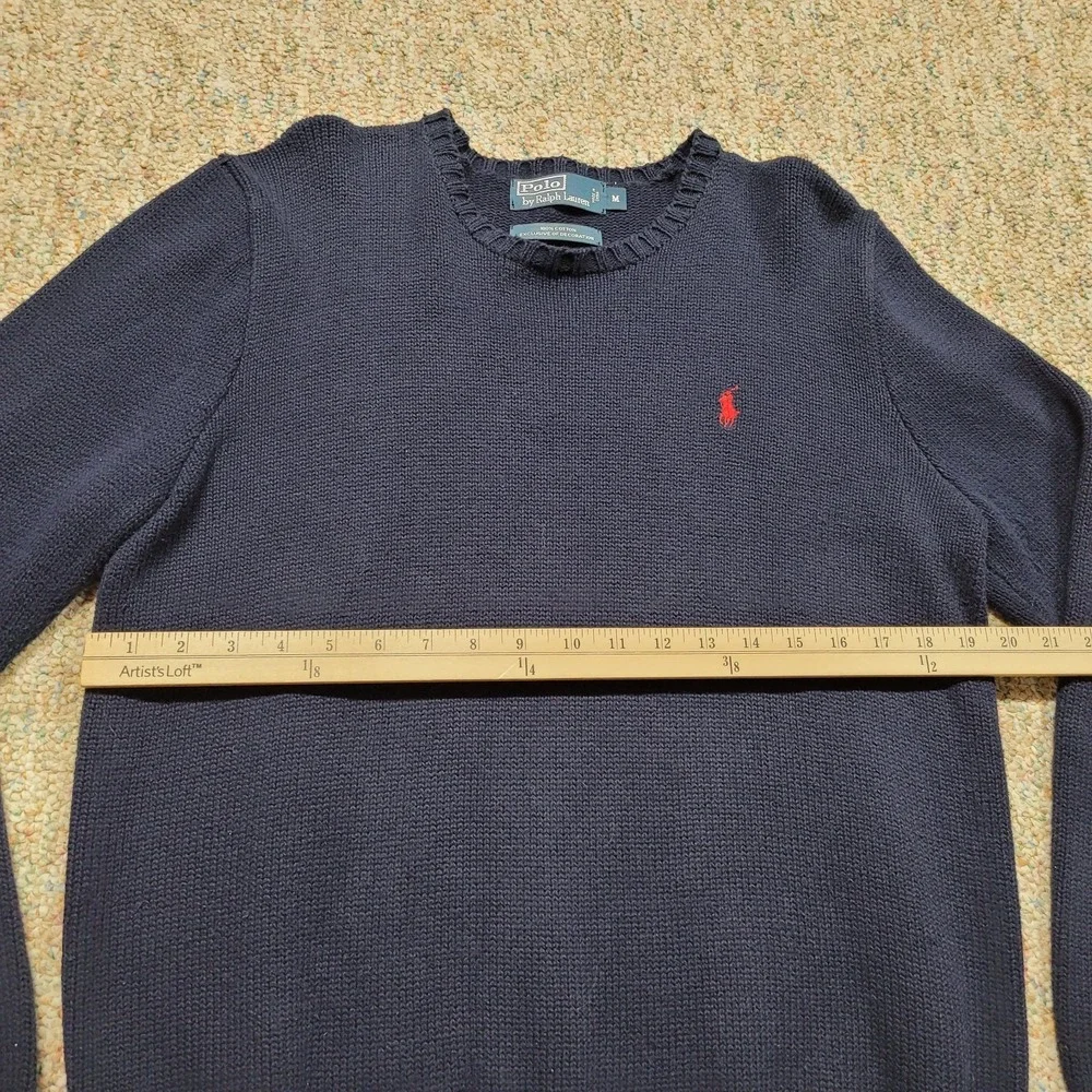 Polo Ralph Lauren Sweater Mens Medium Blue Knit Heavy Fisherman Cotton Pony Prep